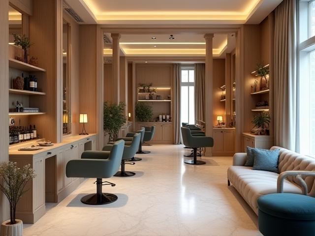 Modern and luxurious London Luxe Hair Studio interior